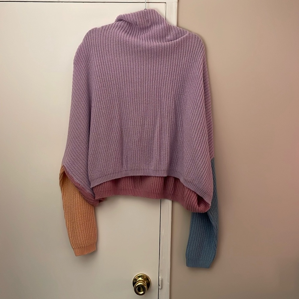 Pink Oversized Color Block Sweatshirt - Picture 9 of 9